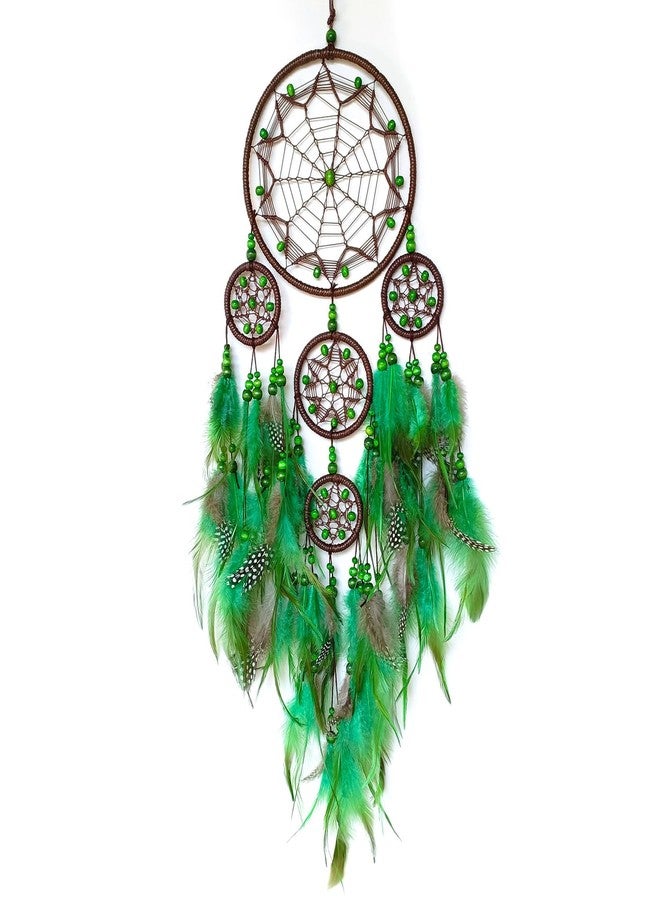 SOYUZU Large Dream Catcher Wall Decor Green Dream Catchers with Wooden Bead Handmade Feather Dreamcatcher Wall Hanging Ornament for Bedroom Living Room Home Decor - Image 1